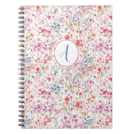 Carnet Beau Fleur sauvage Aquarelle Motif Monogramme (Devant)
