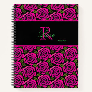 Carnet Beau Monogramme De Nom De Roses Rose Chaud Féminin