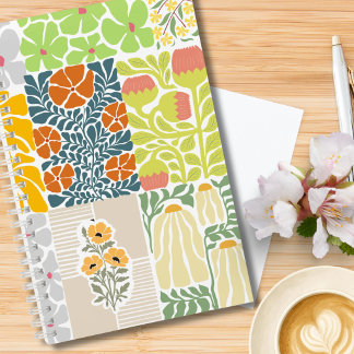 Carnet Beau motif de collage floral Bleu vert rose