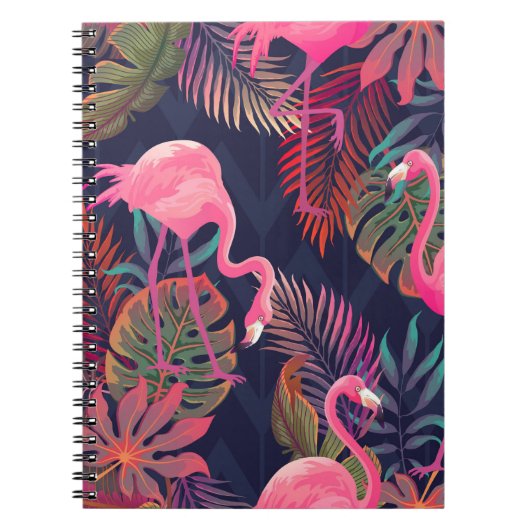 Carnet Beau motif tropical transparent avec flamme rose (Devant)