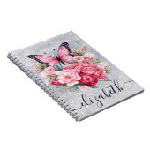 Carnet Beau Papillon Et Fleurs Nom Personnalisé (Côté Droit)