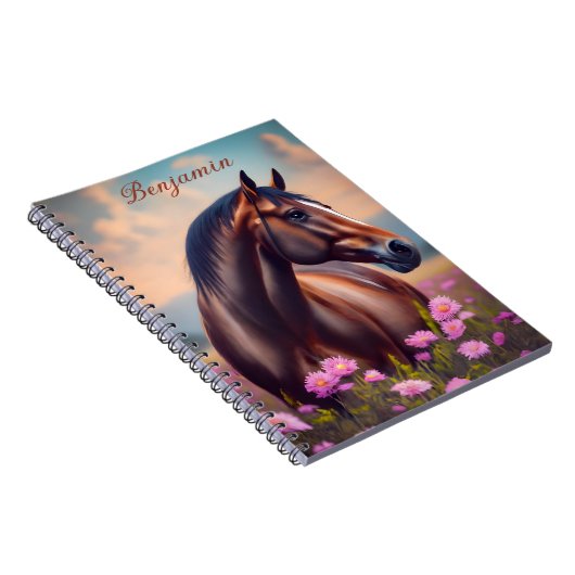 Carnet Beau Quarter Cheval avec fleurs Nom (Côté Droit)