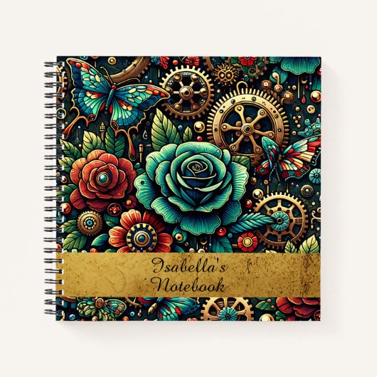 Carnet Beau Steampunk Gears à thème et Roses (Devant)