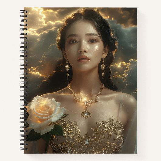 Carnet Beauté asiatique avec rose blanche (Devant)