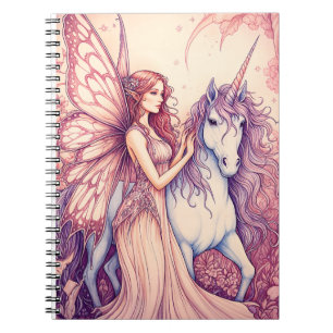Carnet beautiful fairy with unicorn illustration beautifu
