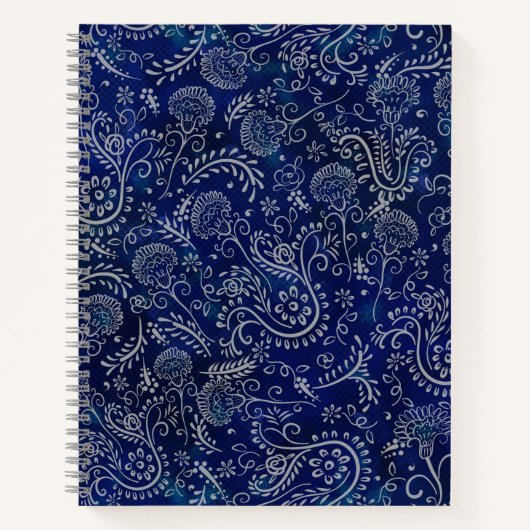 Carnet Beaux Blues Boho Batik Botaniques (Devant)