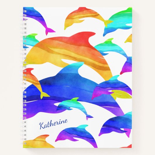 Carnet Beaux dauphins en arc-en-ciel avec nom (Devant)