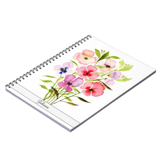 Carnet Beaux Fleurs sauvages d'aquarelle avec nom (Côté gauche)