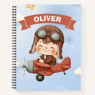 Carnet Bébé Aviateur Rêveur dans un Avion Rouge