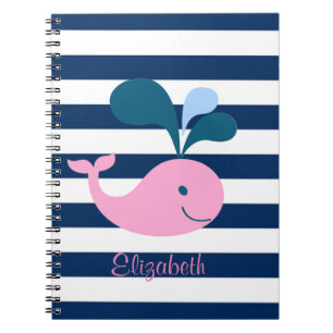 Carnet Bébé baleine mignon, rayures bleu marine - Personn
