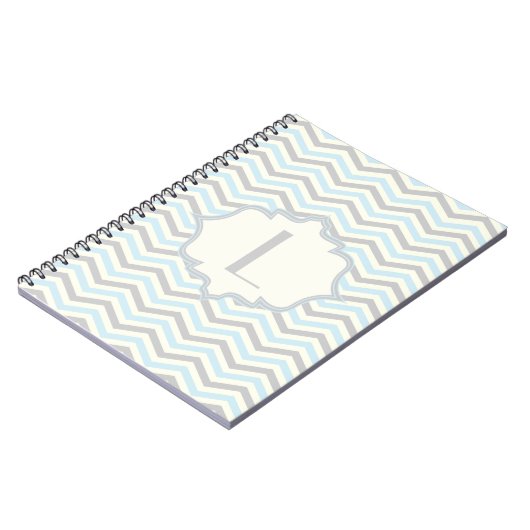 Carnet Bébé bleu moderne, grey, ivory chevron (Côté gauche)