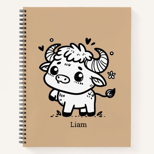 Carnet Bébé Buffle Fluffy - Animal de Ferme Mignon (Devant)