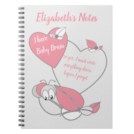 Carnet Bébé cerveau mignonne chenille grise rose (Devant)