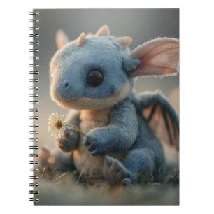 Carnet Bébé dragon bleu adorable tenant une marguerite