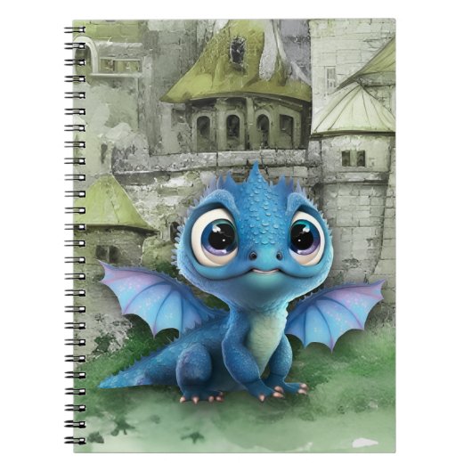 Carnet Bébé Dragon Bleu Et Imaginaire Château Médiéval (Devant)