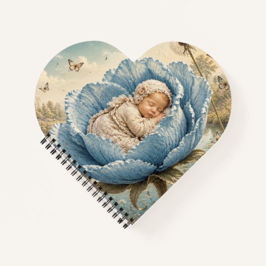 Carnet Bébé endormi dans une fleur bleue (Devant)