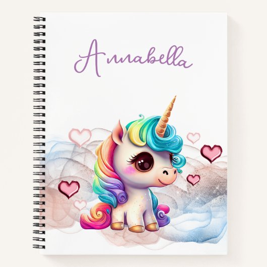 Carnet Bébé licorne mignonne et cœurs (Devant)