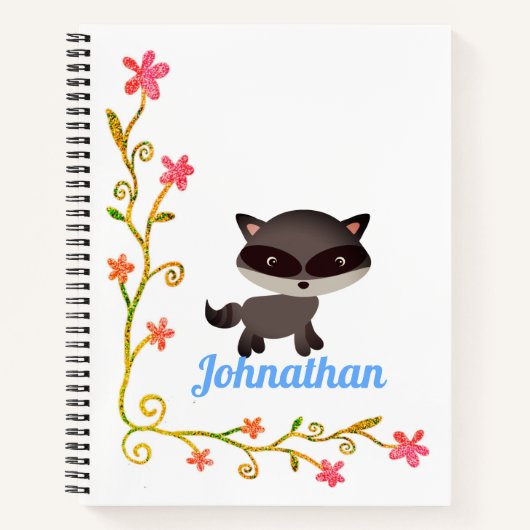Carnet Bébé mignon Raccoon avec fleurs (Devant)