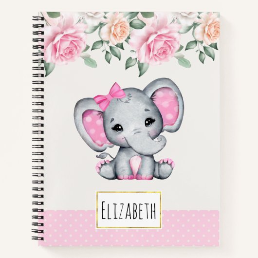 Carnet Bébé rose mignon éléphant et frontière Rose (Devant)