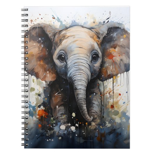 Carnet Bébé sauvage Eléphant Aquarelle unique Art animal (Devant)