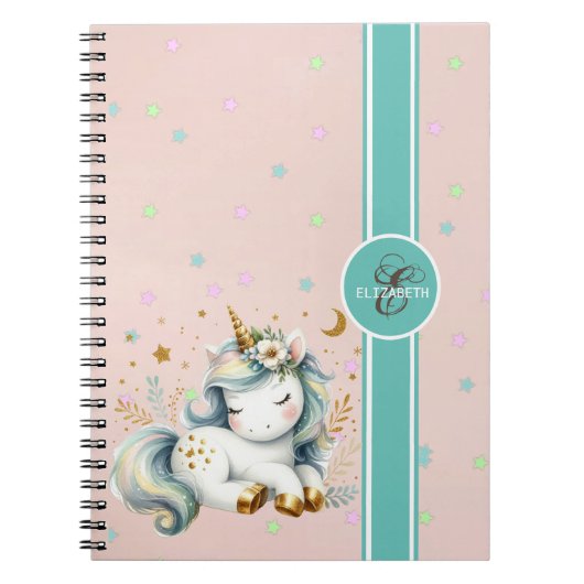 Carnet Bébé Unicorne, Colorful Stars Monogramme (Devant)