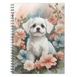 Carnet Bébés mignons animaux Mignonne chiot maltais bla