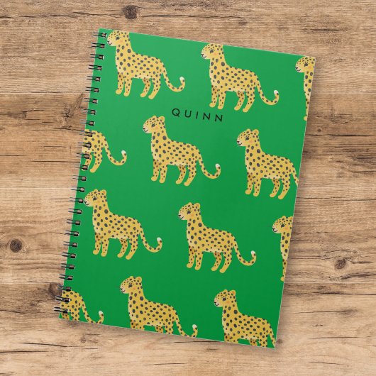 Carnet Bébés Mignons Léopard Guépard Vert avec Nom