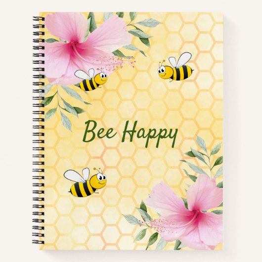 Carnet Bee Happy bumble abeilles jaune nid d'abeille (Devant)