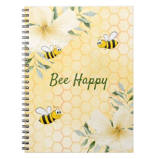 Carnet Bee Happy bumble bees yellow honeycomb summer (Devant)