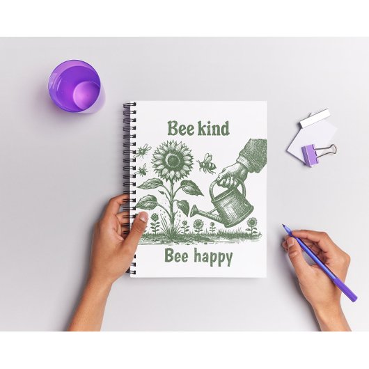 Carnet Bee Kind Bee Happy  Sunflowe Woodcut Garden
