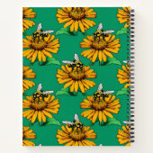 Carnet Bee on Sunflower Flower Pattern Design Green  (Dos)