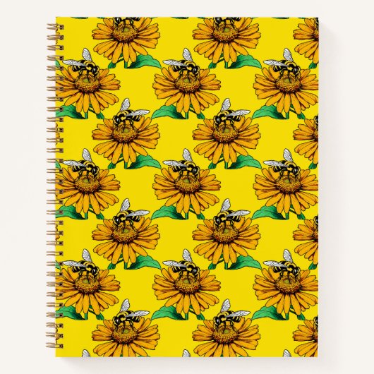 Carnet Bee on Sunflower Flower Pattern Design Yellow  (Devant)