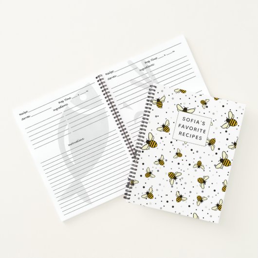 Carnet Bees Motif Blank own Cookbook Recette pour écrire  (Intérieur)