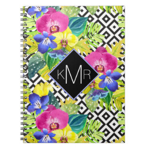 Carnet Bégonia d'orchidée et monogramme des palmettes