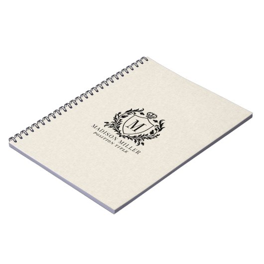 Carnet Beige Linen Black Royal Crest Scroll Monogram (Côté gauche)
