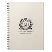 Carnet Beige Linen Black Royal Crest Scroll Monogram (Devant)