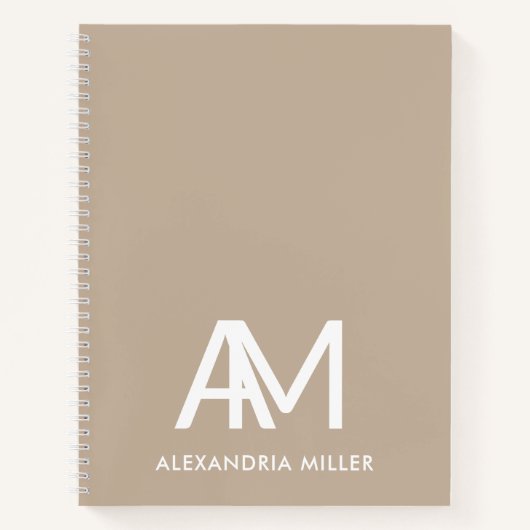 Carnet Beige personnalisé avec Monogramme moderne (Devant)