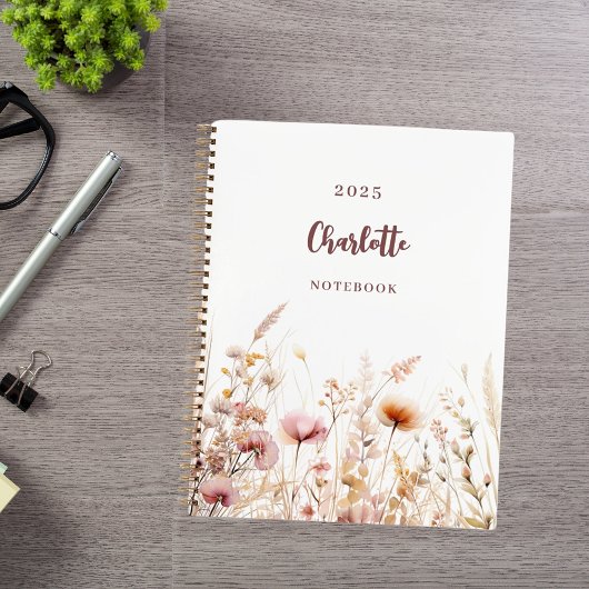 Carnet beige rose pâle fleur sauvage