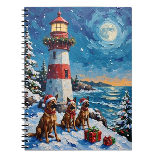 Carnet Belgian Malinois Noël Phare Vacances (Devant)