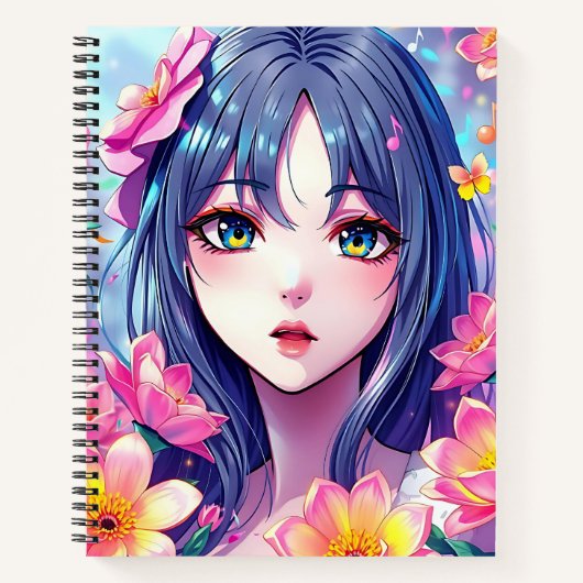 Carnet Belle Anime Girl and Flowers (Devant)