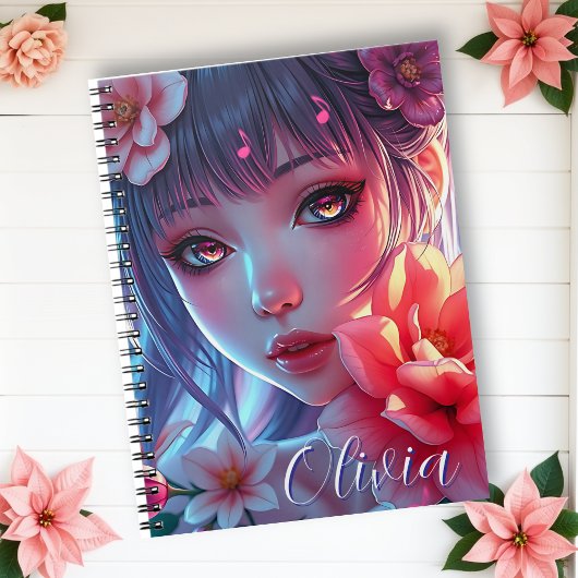 Carnet Belle Anime Girl Glitchcore Floral