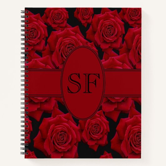 Carnet Belle et élégante fleur de rose rouge - Monogramme (Devant)