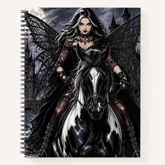 Carnet Belle Fée Gothique sur Cheval Noir (Devant)