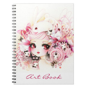 Carnet Belle fille avec les lapins mignons