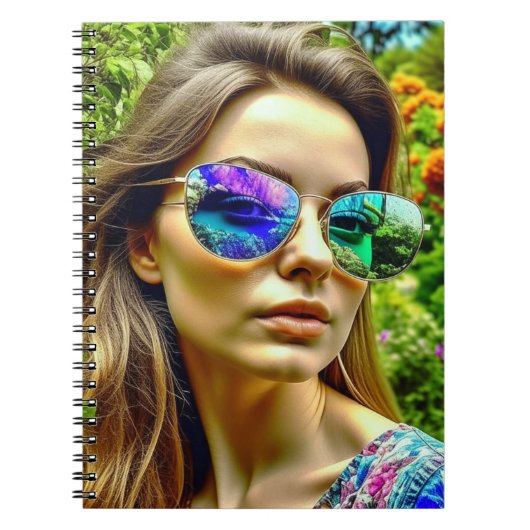 Carnet Belle Fille avec Reflet de Lunettes de Soleil Fleu (Devant)