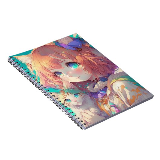 Carnet Belle Fille d'Anime avec un Chaton Mignon (Côté Droit)