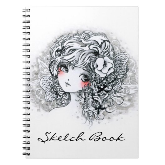 Carnet Belle fille d'anime en noir et blanc (Devant)