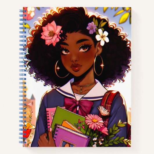Carnet Belle fille de l'école Anime afro-américaine (Devant)