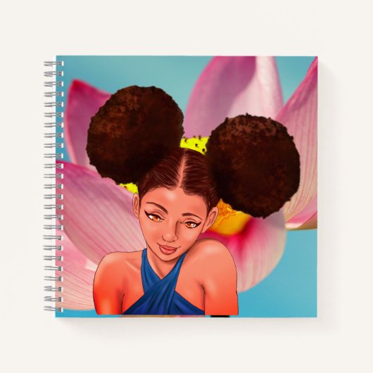 CARNET BELLE FILLE NOIRE AFRO PUFF NATURELLE (Devant)