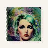 Carnet Belle Lavande & Green Retro Style Space Woman (Devant)